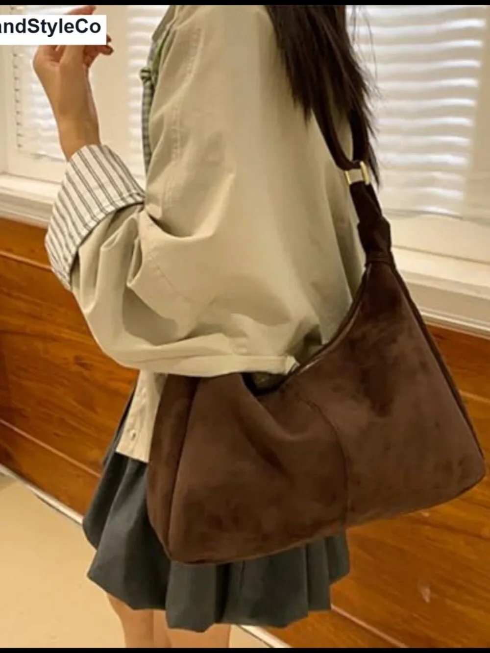 Slouchy Suede Hobo Shoulder Bag Crescent Crossbody Purse